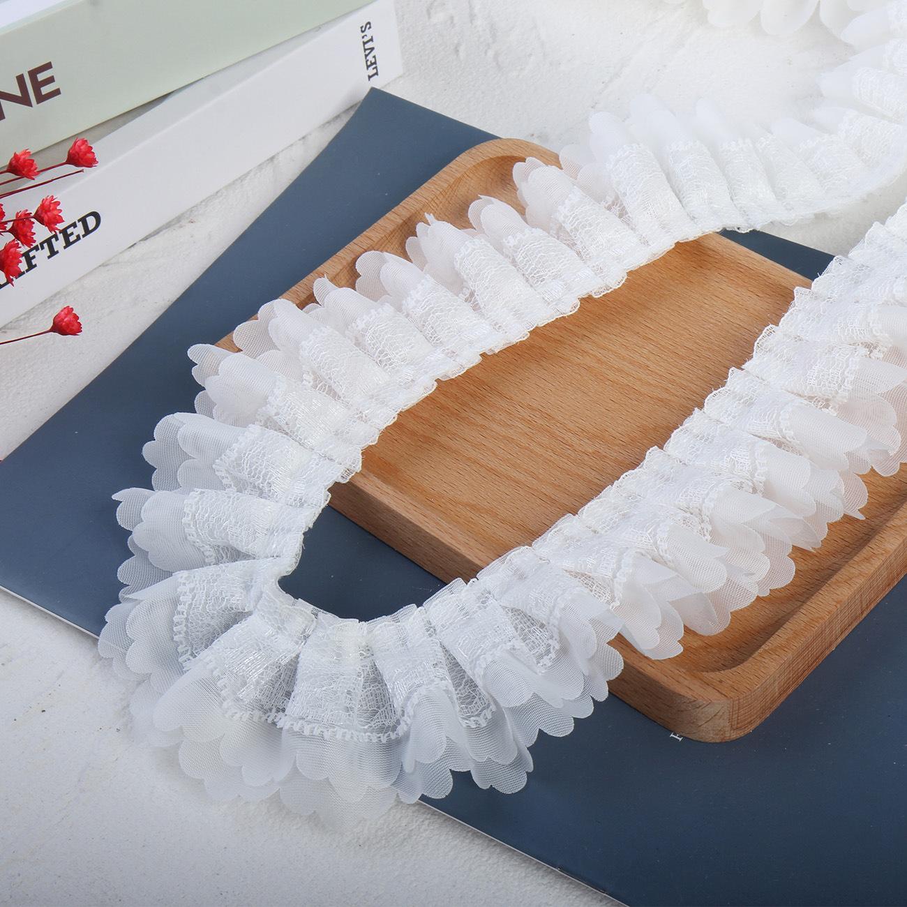 5 метров/партия 5 см белый трехслойный шифон тисненый плиссированный кружево одежда — фото 4