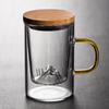 Three piece Cup of High Borosilicate Glass High Temperature-resistant Tea Water Separation Cup Office Bamboo and Wood Cover Filter Guanshan Tea Cup