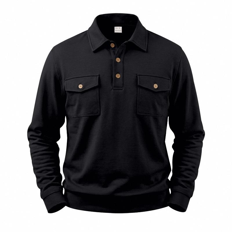 Camisa Polo de Manga Larga Holgada Retro Workwear con Cuello para Ocio al Aire Libre de Hombre de Primavera y Otoño