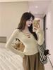 Lace Patchwork V-Neck Slim Fit Long Sleeve French Style Women's Top