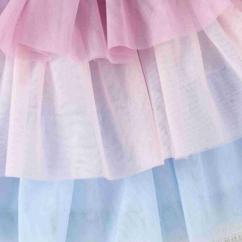 Girls Fashion Dress Summer Kids Casual Rainbow Halter Patchwork Mesh Cake Dress