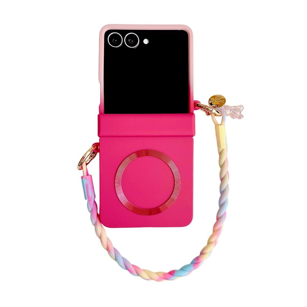 

Hinge Protection Matte Magnetic Phone Case For Samsung Galaxy Z Flip7 Flip 7 5 4 3 Zflip6 Gradient Candy Color Wrist Strap Cover Galaxy Z Flip6