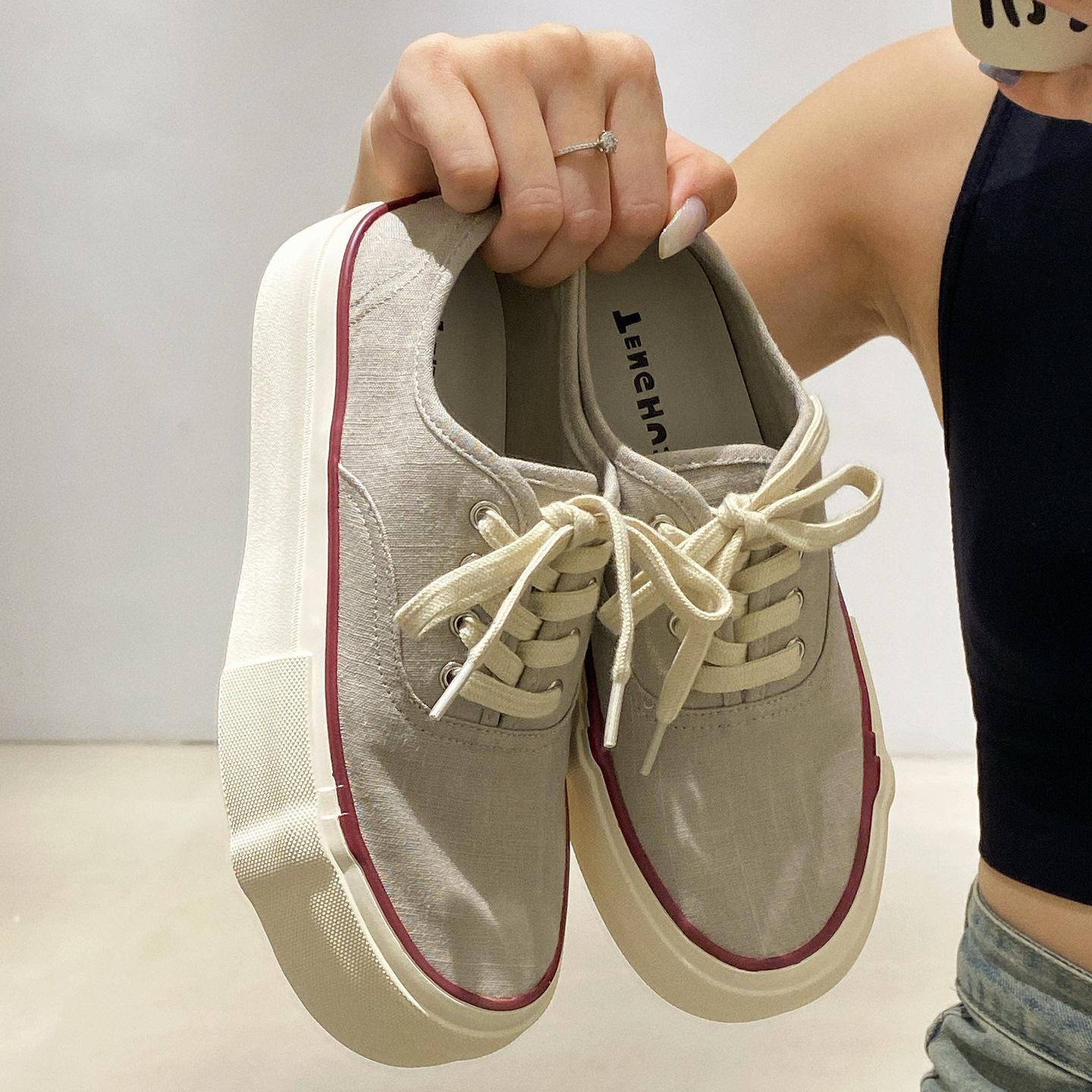 

[Fanfuna] 2025 autumn new soft-soled big head outdoor muffin sports board shoes yellow platform canvas shoes women 40 світло-сірого кольору