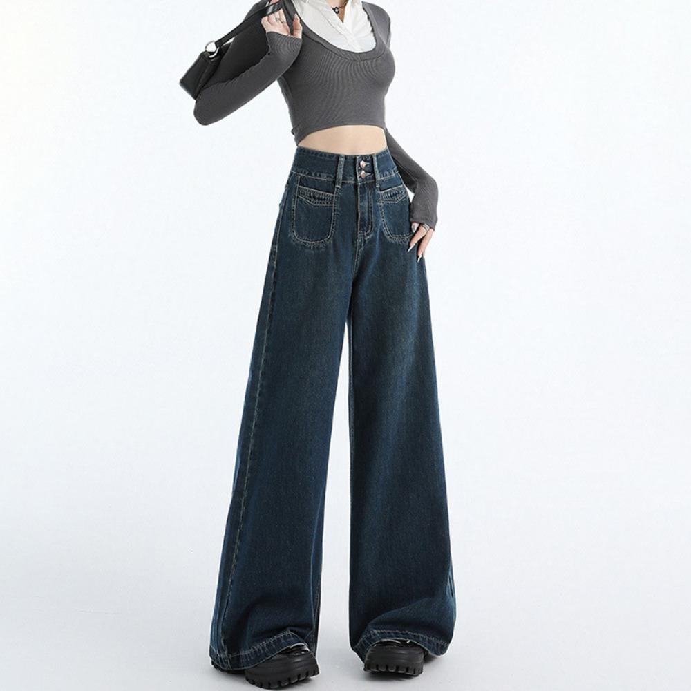 Lazy Wind High Waist Wide Leg Jeans Women's Early Autumn New Loose Drape Small Mopping Straight Pants Tide