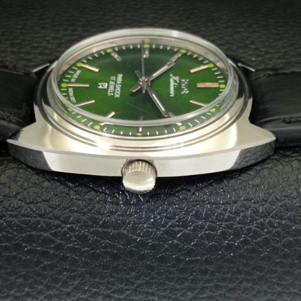 INDIAN VINTAGE HMT KOHINOOR HAND-WINDING MENS GREEN COLOR DIAL WATCH a440925-4 HT-a440925