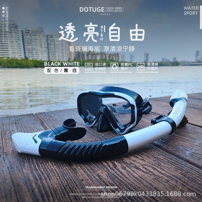 DOTUGE Snorkeling equipment, diving mask, snorkel set, full dry-type mask, storage, anti-choking, anti-fog Adult Average Size