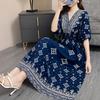 26-Year Floral V-Neck Cotton Silk Batwing Sleeve Beach Dress - Thailand Travel & Vacation Skirt Style