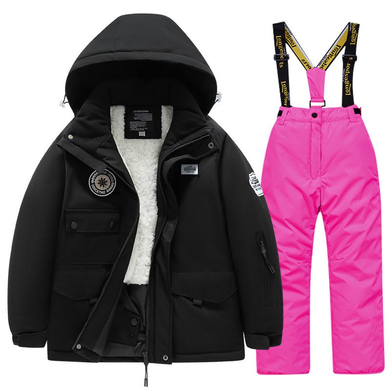 Children's Winter Ski Suit: Fleece-Lined, Waterproof, Windproof, One-Piece Ski Bib Pants for Boys and Girls