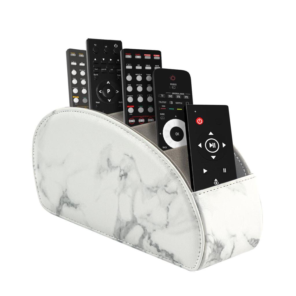 Remote Control Holder with 5 Compartments Faux Leather Desk Organizer TV Remote Storage Caddy Tabletop Holder for Living Room Office Home Use