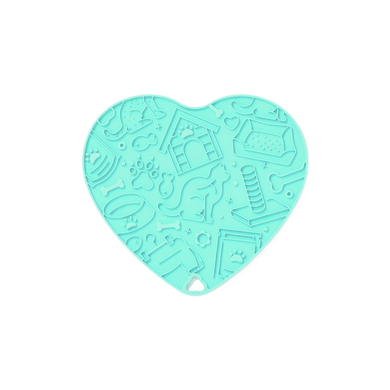 

Heart Shaped Silicone Suction Slow Feeder Mat for Pets Non Slip Licking Pad for Dogs and Cats Anti Choke Feeding Aid One Size ціан