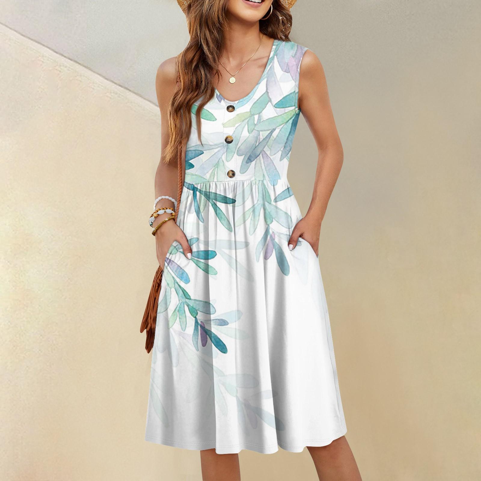 

Женское повседневное модное сексуальное платье с v-образным вырезом и пуговицами без рукавов с графическим принтом XXXL