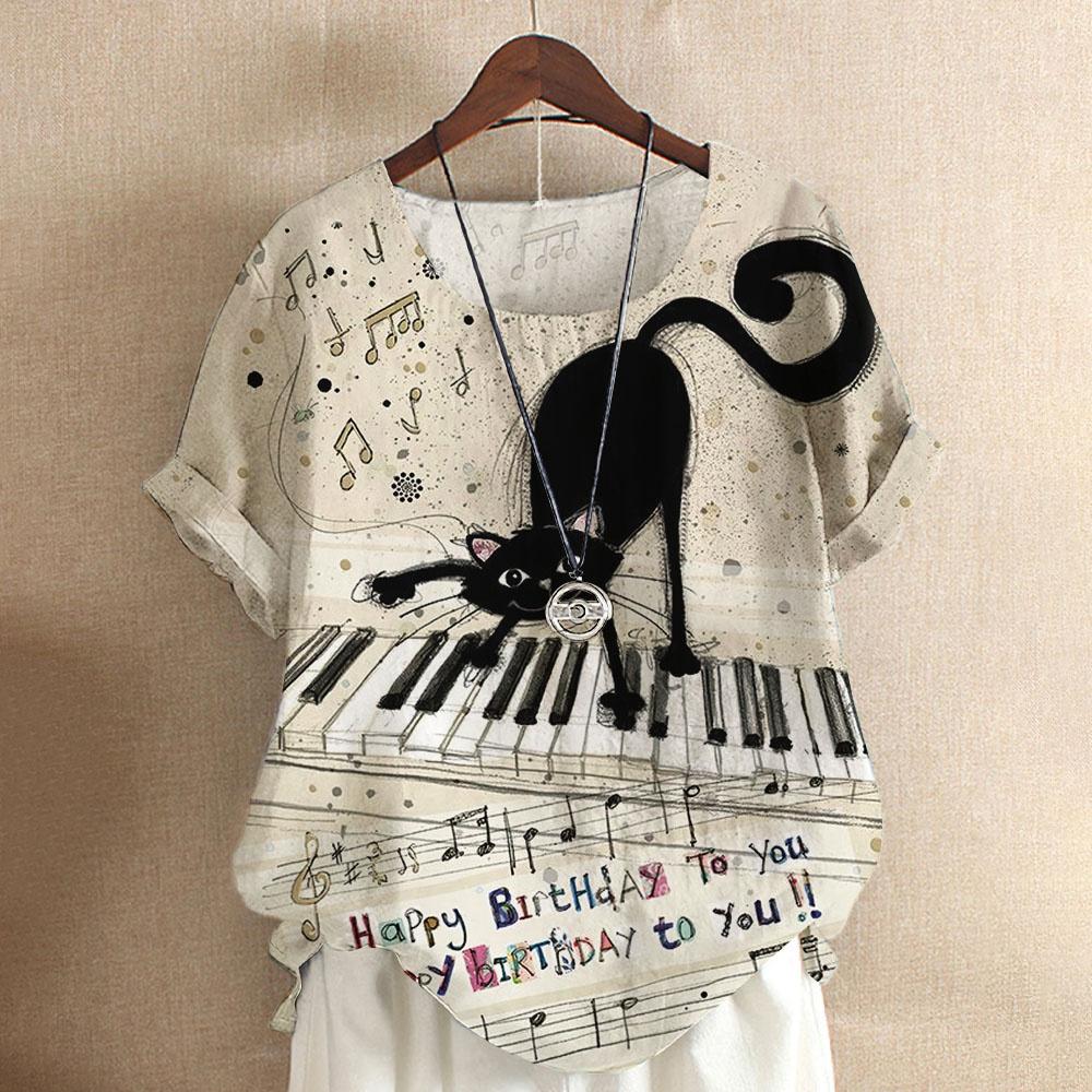 Maglietta da donna con gatto dei cartoni animati, camicetta Harajuku, scollo a V, manica corta, oversize, casual, pullover, estate, magliette carine, abbigliamento femminile
