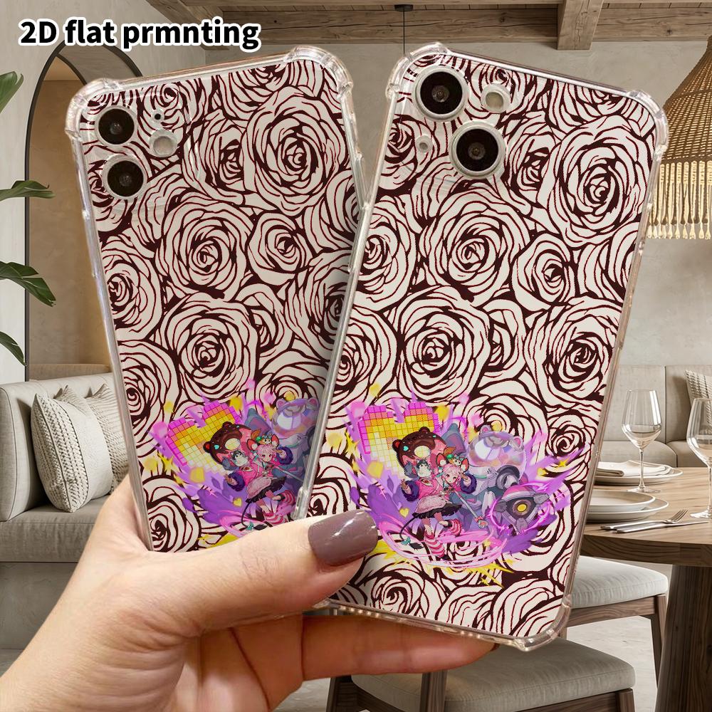 Phone Case: 2D flat design, fits iPhone 18 17 16 15 14 13 Pro, transparent four-corner protective case, pink-haired girl, Christmas and Halloween gift