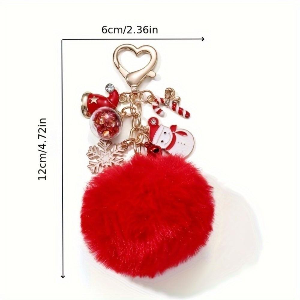 Heart Clasp Fluffy Ball Keychain Soft Plush Bag Charm Stylish Christmas Keychain Party Favor