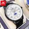 OPK 8153 Fashion Business Men's Quartz Wristwatch Luminous 24 Hour Moon Phase Leather Strap Waterproof Man Watch Luxury