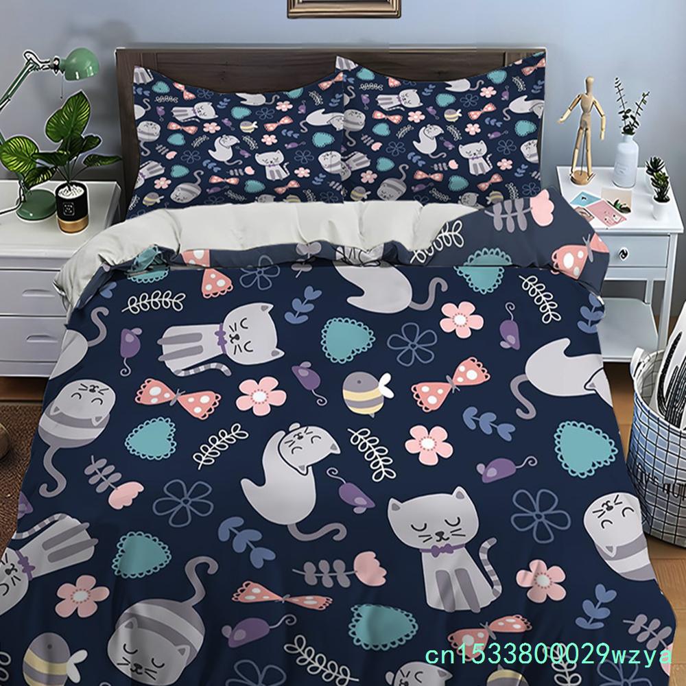 Cute Cartoon Cats Print Bedding Set Duvet Cover 1 Duvet Cover 2 Pillowcases Adult And Children Bedding Set Luxury Comforter Set