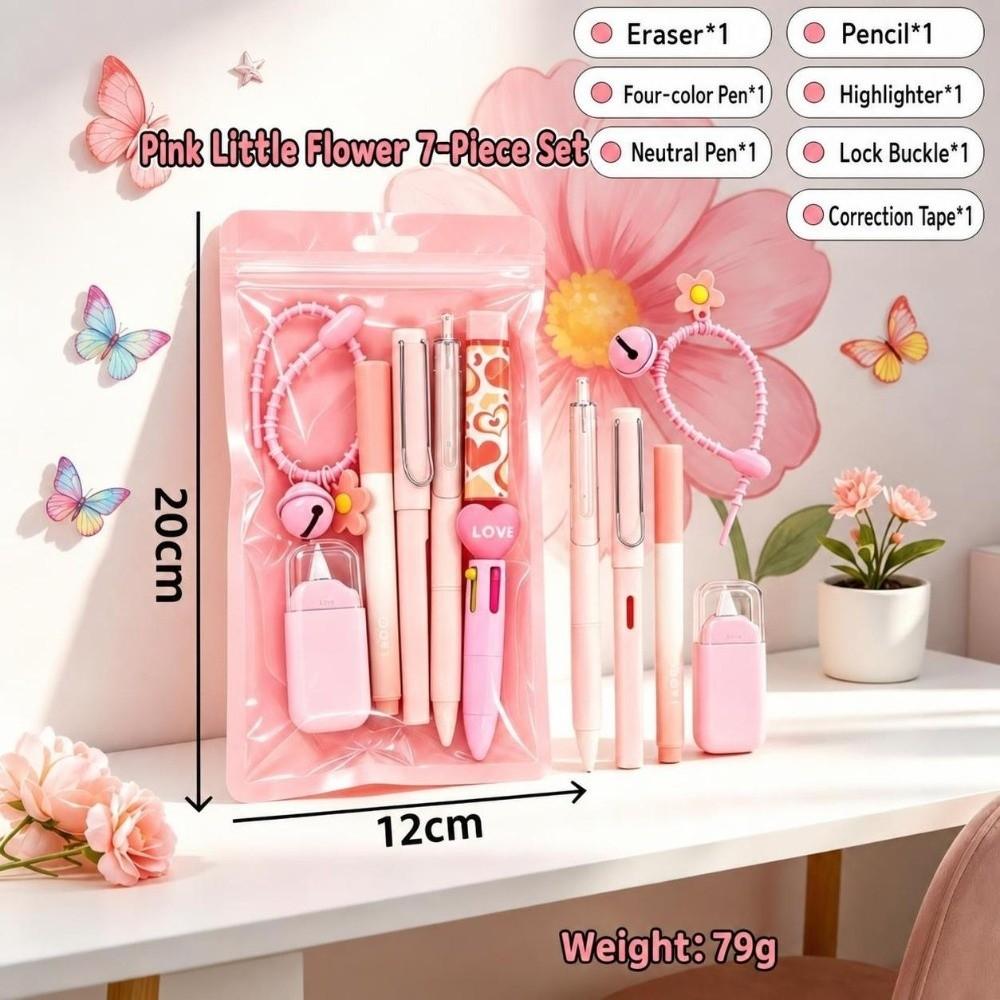 7-in-1 Flower Stationery Set Multi Color Pen Gift Set Kawaii 7 in 1 Pen Set  School Supplies