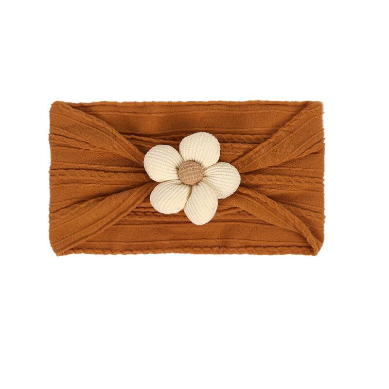 Children's Nylon Headband with Handmade Flowers - Wide, High Elasticity, Soft Jacquard Fabric