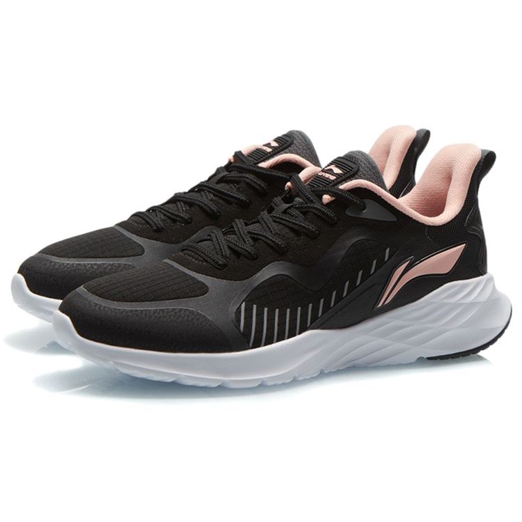 Li Ning Casual Shock Absorbing Reflective Wear Resistant Non Slip Low Top Running Shoes Women Sneakers Gray Black ARSR046-3