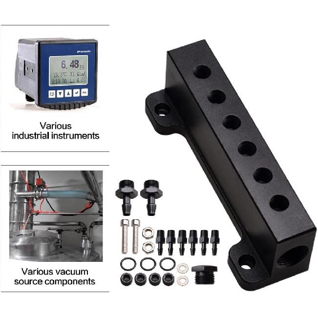 6 Port Vacuum Block Intake Manifold Kit Fuel Wastegate Turbo Boost 1/8NPT Compatible with Boost Controllers and Meters,for Racing