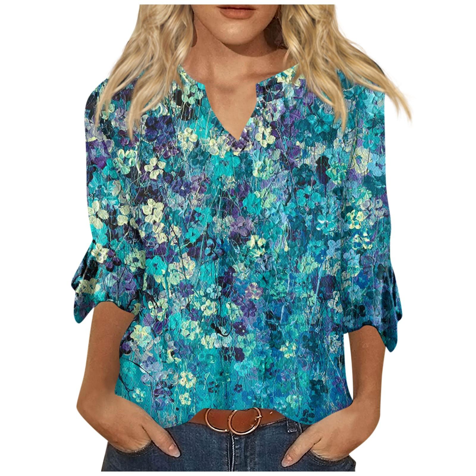 

Рубашки с рукавом 3/4 для женщин, футболки с рисунком и принтом, блузки, повседневные базовые топы больших размеров, пуловеры XXL синий