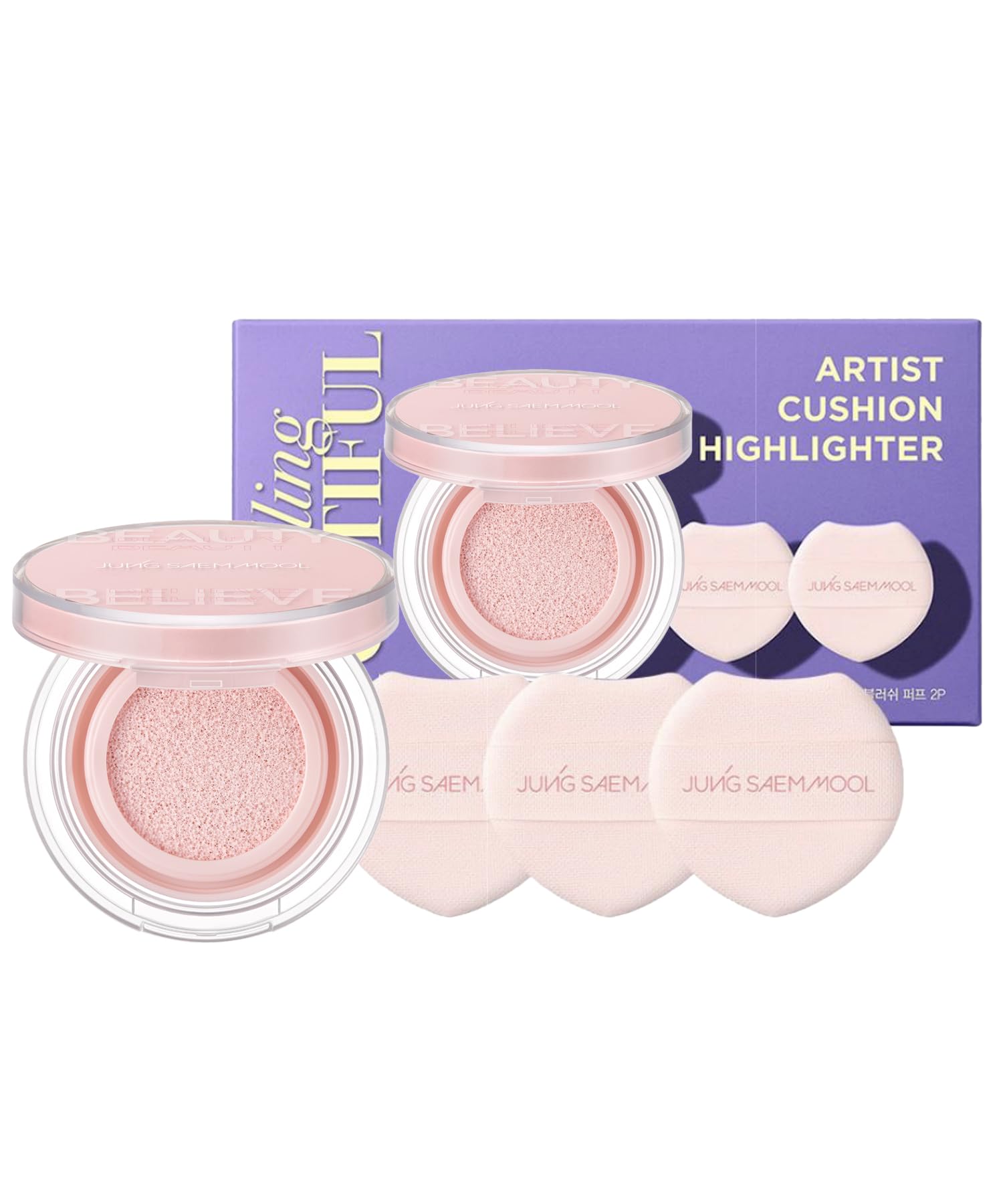 [JUNG SAEM MOOL Official] Artist Cushion Highlighter Falling Youtiful Set - Artist Cushion Highlighter Halo Gleam  Natural Glow, Elegant Shine,