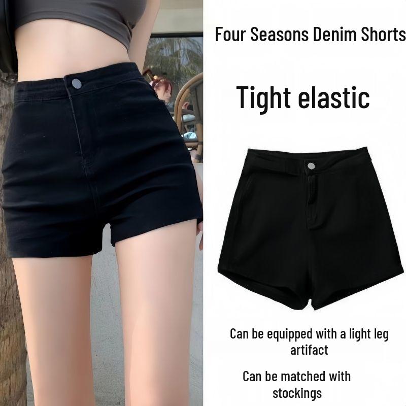 

Women s Black Denim A-line Bootcut Shorts - Slimming Spring/Summer 2025 Hot Pants XS (recommended for 70-80 jin)