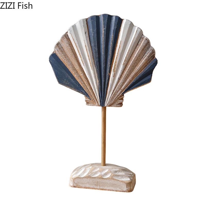 Colorful Shell Wood Statue Artwork Ornaments Desk Decoration Creative Shell Sculpture Wooden Crafts Room Aesthetic Decor