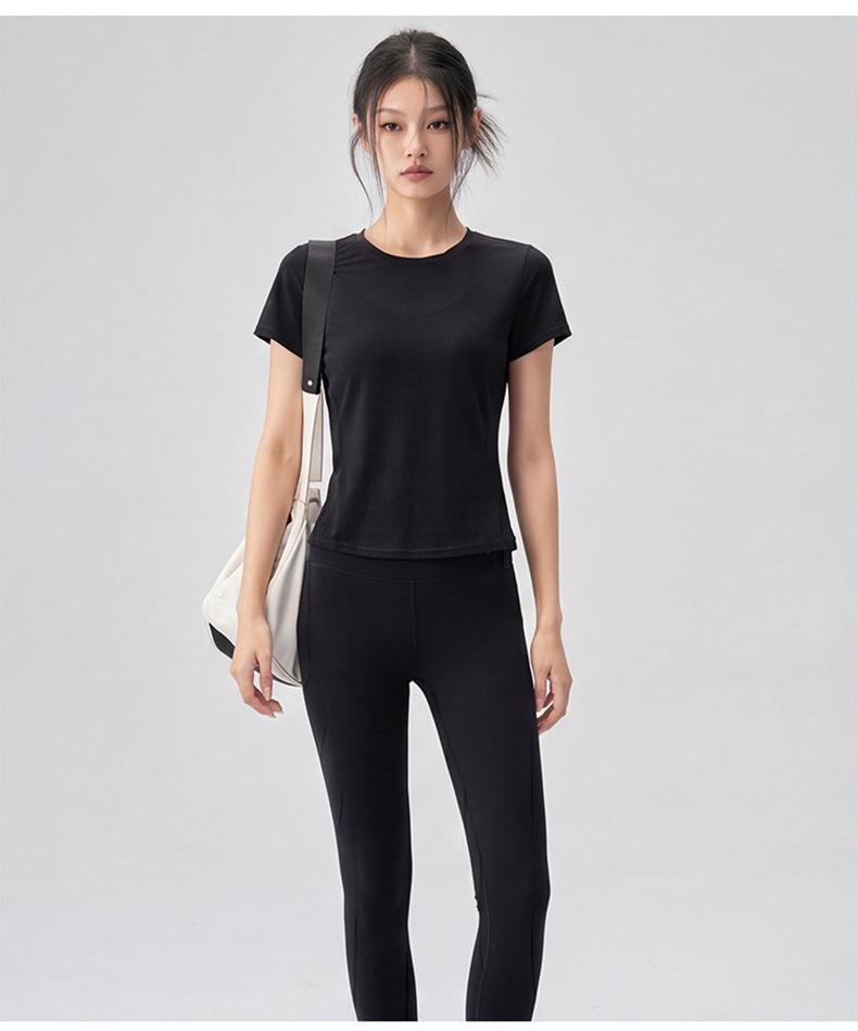 Women's Lightweight Cross-Cutout Yoga T-Shirt - Breathable Textured Short Sleeve Slim Fit for Summer Fitness