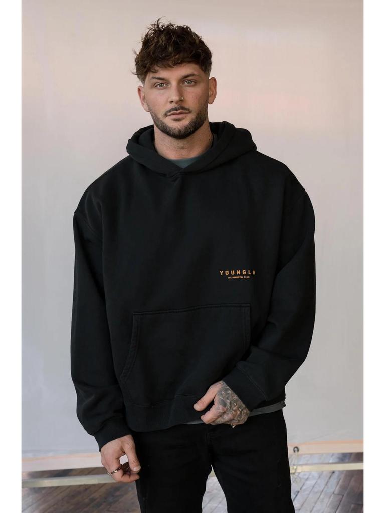 YOUNGLA Men's Oversized Pullover Hoodie Double-Layer Printed Fitness Jacket