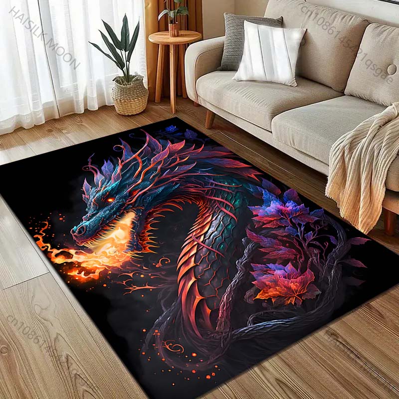1PC Colorful Dragon Breathing Fire Carpet for Living Room Bedroom Sofa Home Decor Rus Non-slip Floor Mat Luxury Gift
