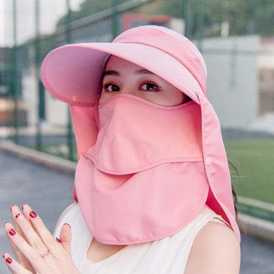 Women Detachable Cover Neck Flap Wide Brim Anti UV Breathable Beach Cap Sun Hat