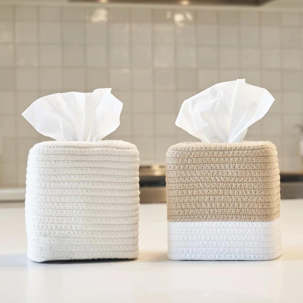 Rustic Minimalist Tissue Box Cotton Thread Roll Holder Storage Rack Toilet Paper Box  Home Decor