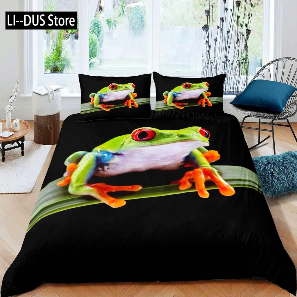 Frosch Bettbezug Set Niedlich Kawaii Cartoon Frosch Muster King Queen Größe Polyester Bettdeckenbezug Mit Kissenbezug Für Kinder Mädchen