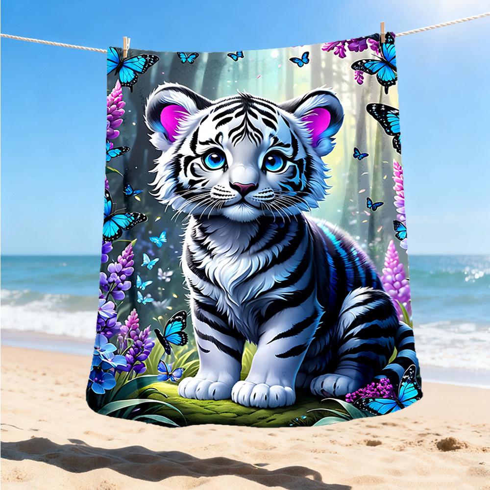 1 st Tigertema Fantasy Garden Pläd Polyesterfiber, Lätt Flanell, Mjuk & Varm, Användning Året Runt för Utomhusbruk, Camping Digitaltryck