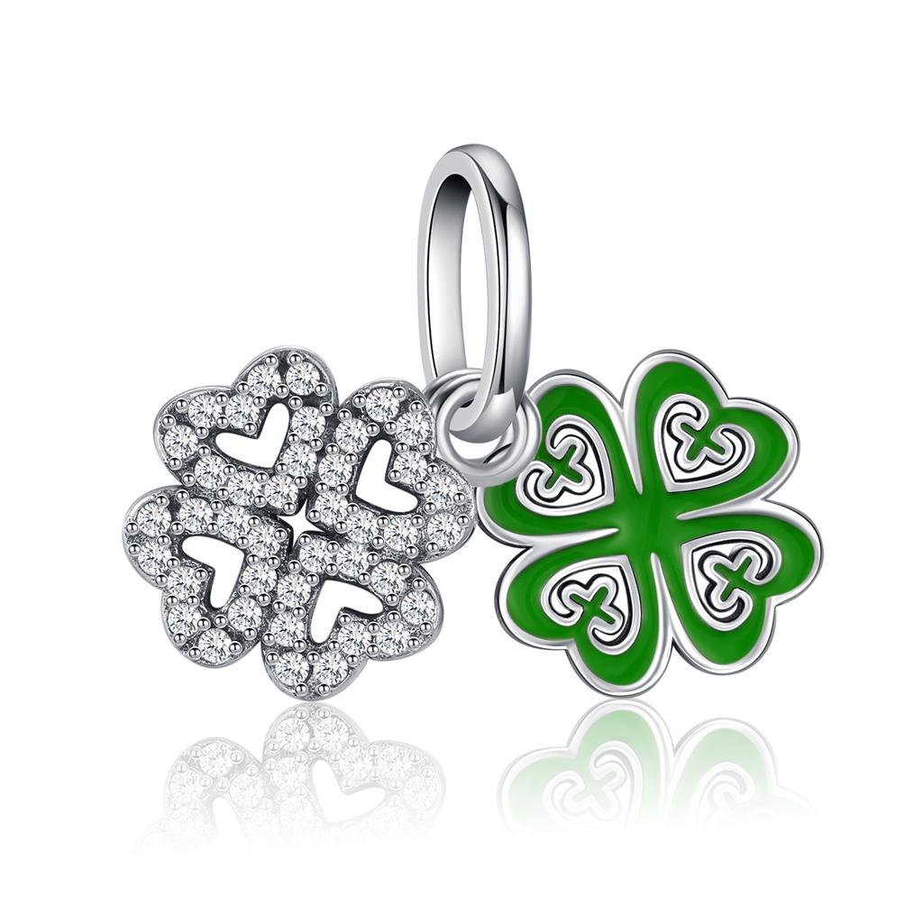 Copper Green Clover Pendant Charm Fit Original Bracelet Lucky Beads Design Diy Jewelry Accessories Best Gifts