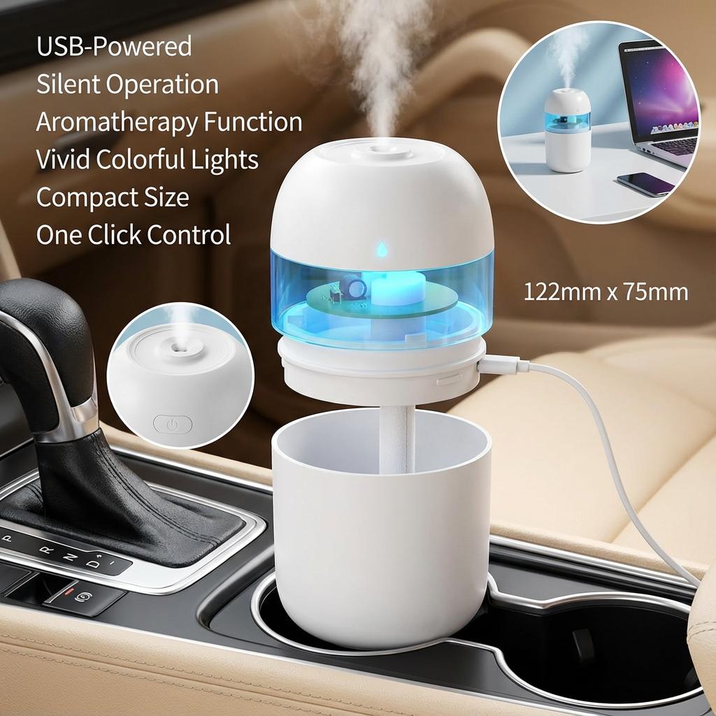 220ML USB Water Refill Spray Humidifier Colorful Lights Super Fog Mute Portable Air Humidifier for Home Bedroom Office Car