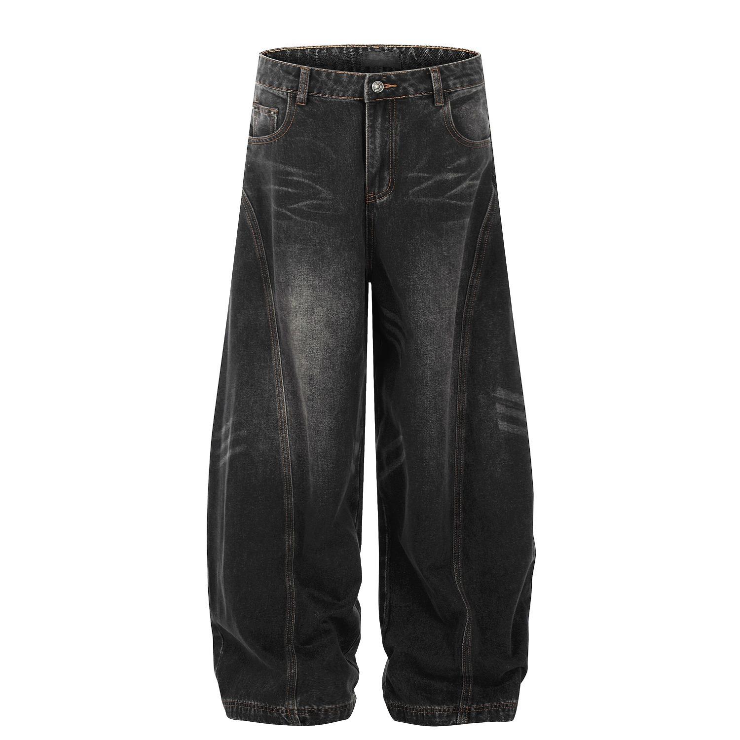 Unisex Retro Distressed Wide-Leg Jeans: Relaxed High-End Style XL чёрный