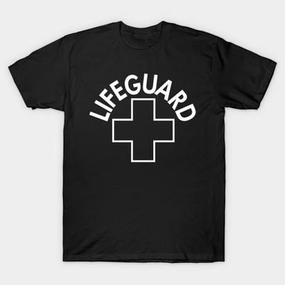Men Black Print T-shirt Super Large TShirt Lifeguard No-Cut Transfer Paper Print Cotton Tshirt