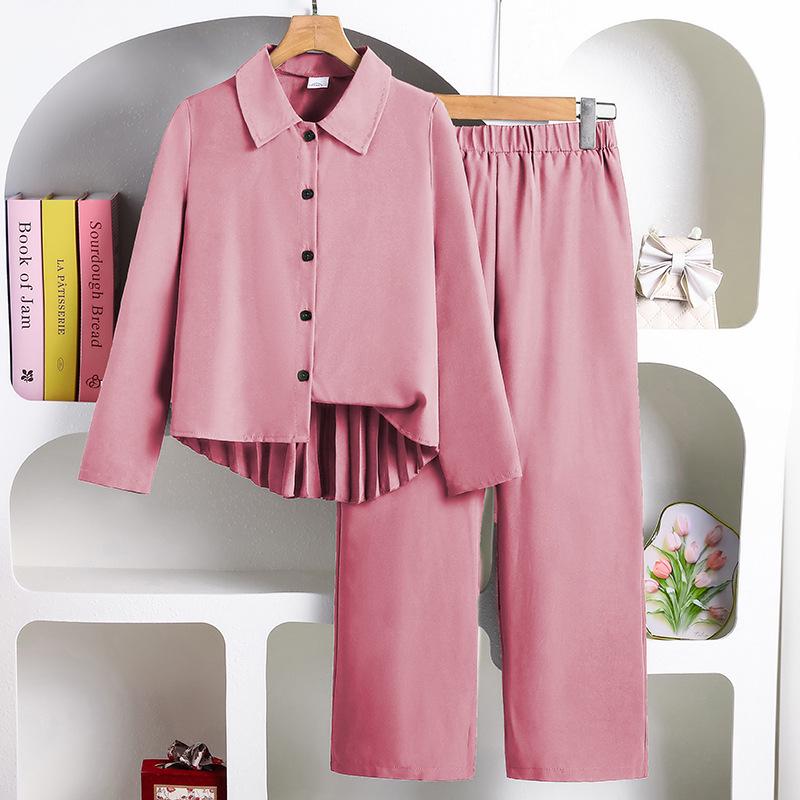 Rudens '25 Laisvalaikio Klostuotos Blūzės ir Plačių Kelnių Rinkinys Vaikams