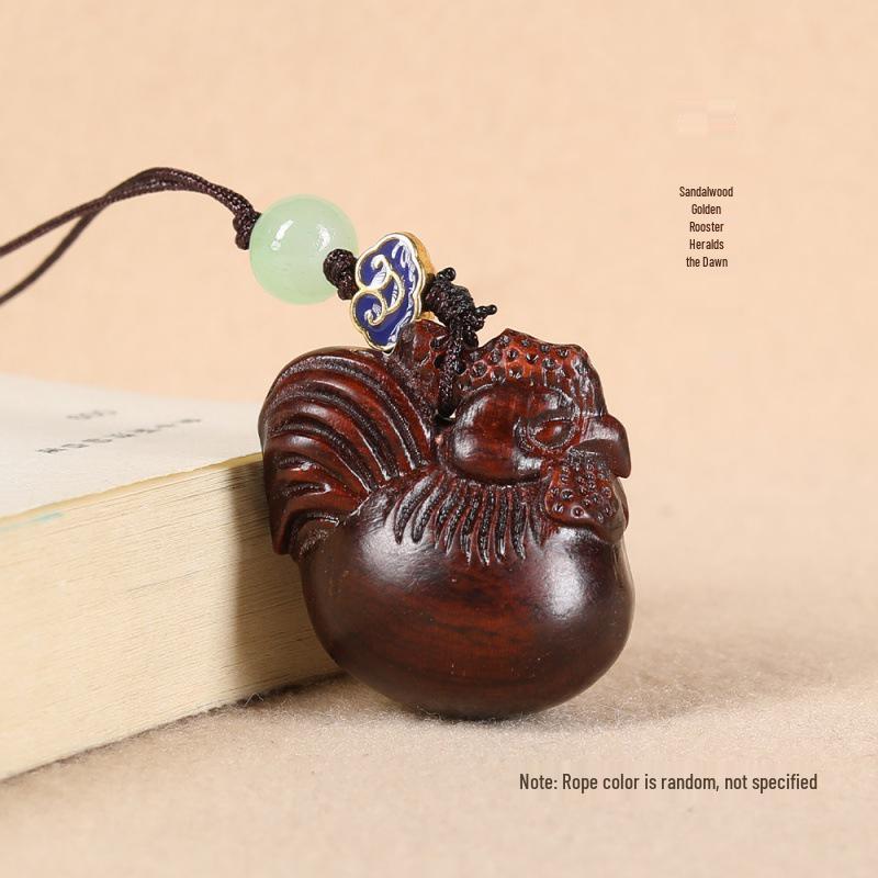 Green Sandalwood Zodiac Rooster Pendant Keychain - Golden Rooster Phone Chain Bag Accessory