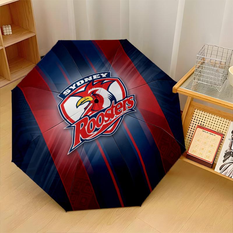 Sydney Roosters Print Auto 8?Ribs Folding Umbrella Wind Resistant Lightweight Automatic Umbrella For Daily Travel