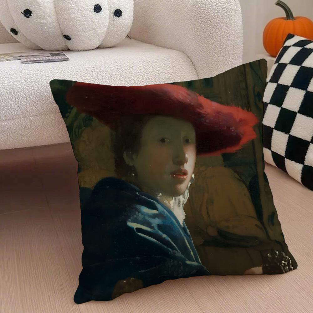 J-Johannes V-Vermeer Cushion Cover Linen Pillow Case Soft Breathable Protective Couch Room Decoration