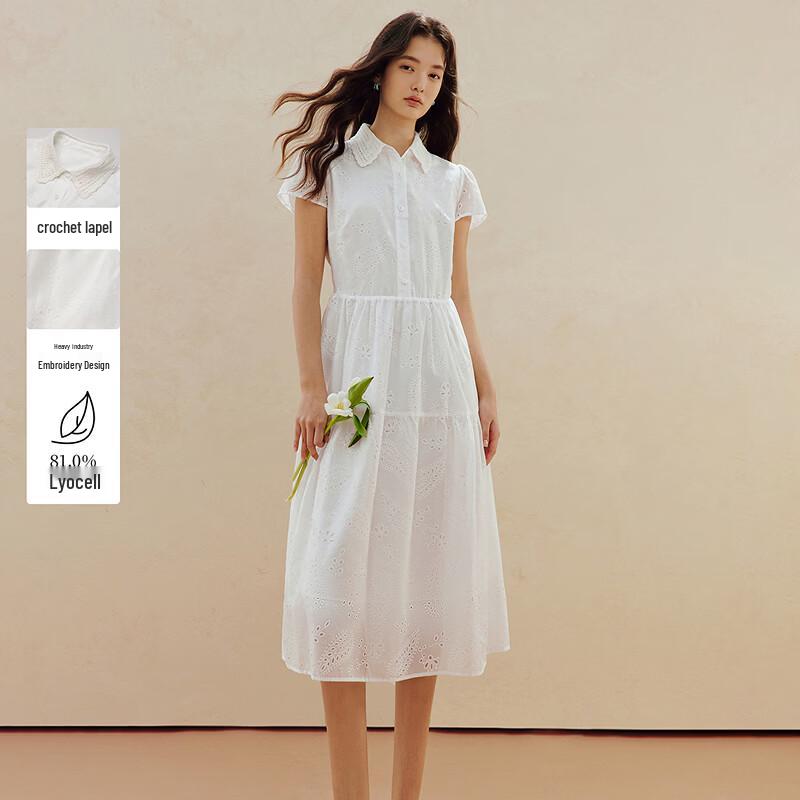 INMAN French Crochet Lapel Embroidered A-Line Dress L