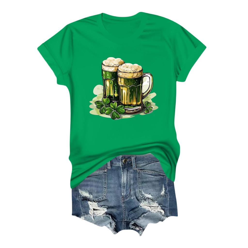 Women's Casual Printed T-shirt Round Neck Pullover Short Sleeve Top