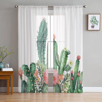 Tropical Plant Cactus Nordic Tulle Curtains For Living Room Home Decor Window Curtain Kitchen Sheer Voile Curtain