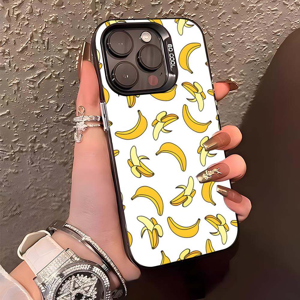 Banana Pattern Phone Case For IPhone17 Air 16 15 14 Plus 13 12 11 Pro XS Max Silver Black Bumper Case