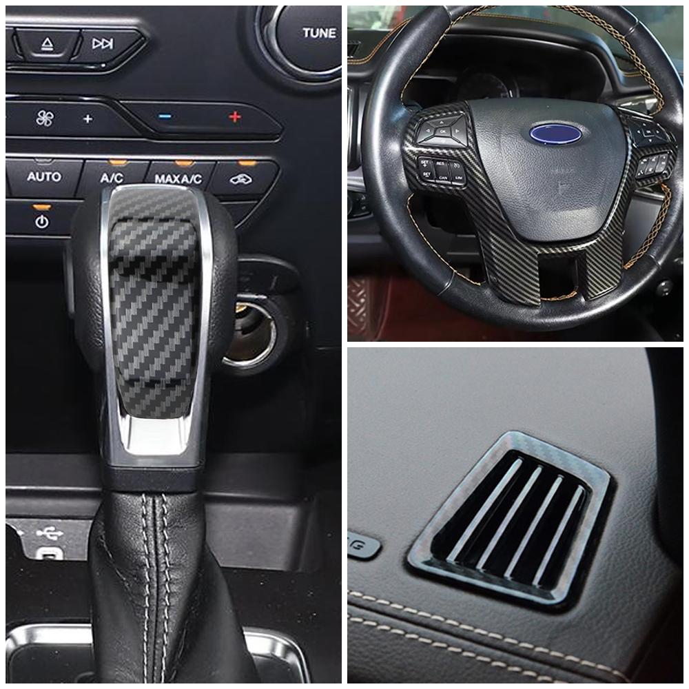 Car Steering Wheel Button Panel Gear Shift Knob AC Outlet Cover Trim Sticker for Ford Everest 2015-2019 Ranger 15-17 Accessories