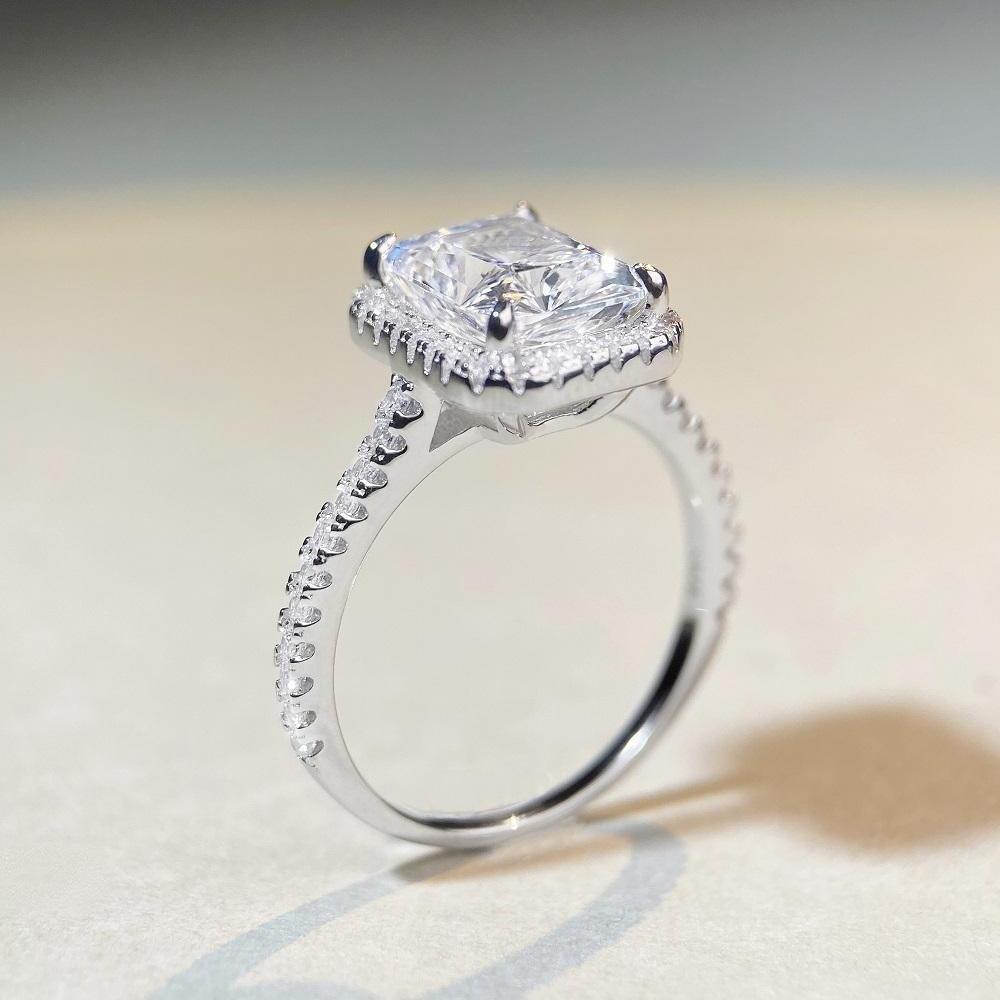 S925 Sterling Silver Radiant Cut Princess Square Ring for Women - Hot Selling European & American Style Wedding Diamond Ring