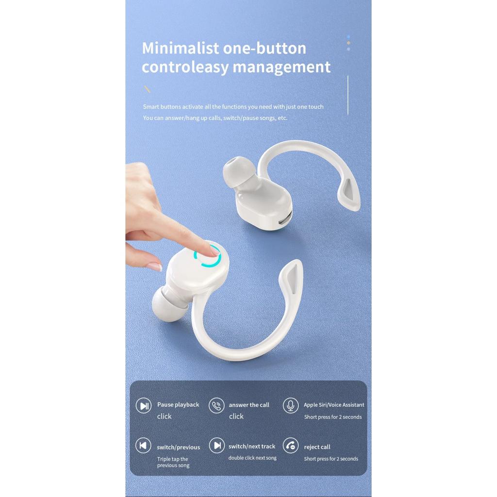 Bluetooth 5.2 Business Wireless Headphone Ear-Hook Mini HIFI Bass Noise Cancelling Earphone with Mic Earbuds Sport Game Headset